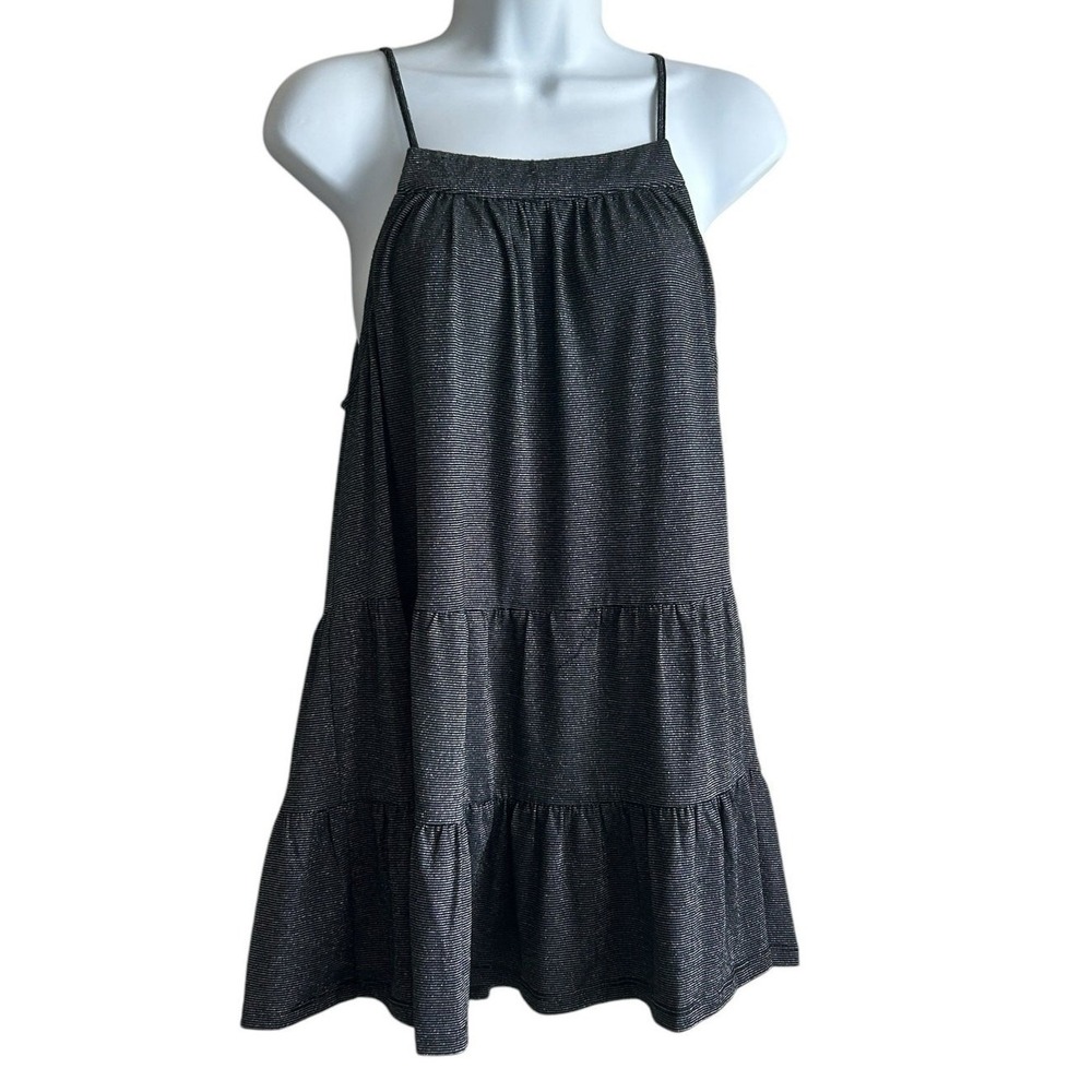 Gigioโ Women Party Y2K Tiered Tunic Babydoll Top M Black Metallic Silver Shimmer
